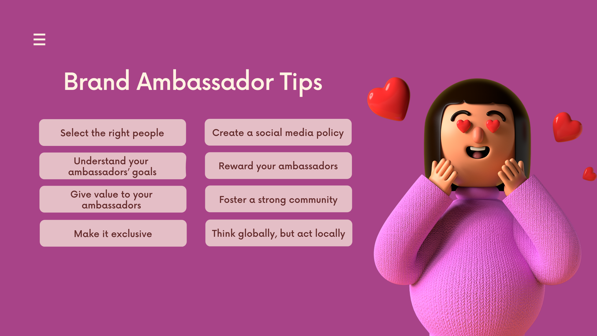 Brand ambassador tips.
