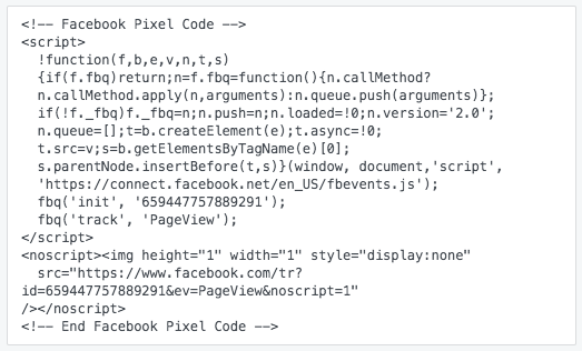 facebook pixel code for retargeting or remarketing ads